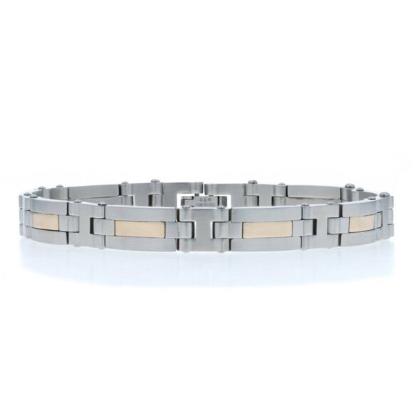 Stainless Steel & Gold Link Men's Bracelet 8 1/2